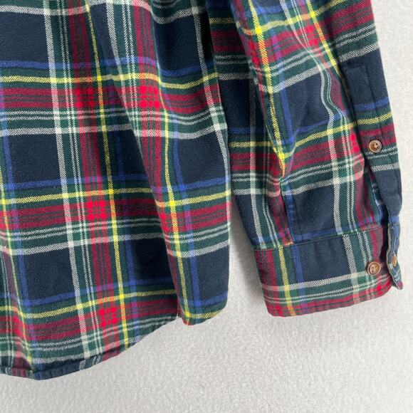 LANDS END Shirt Mens XL 17-17.5 Plaid Traditional Fit Flannel Button Down Blue - Picture 10 of 14